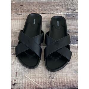 Birdies Women's Size 6 Black The Robin Slip On Slide Sandals Cross Strap